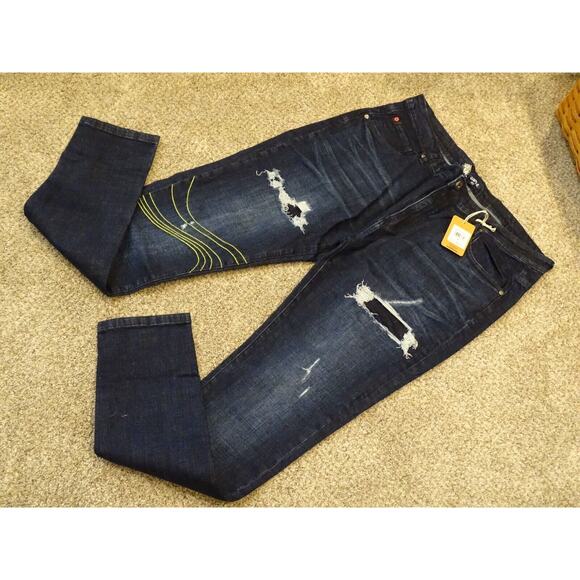 NWT Sz 40 Jeff Staple Workwear Dark Stone Wash Jeans 2111D6738 Distressed Holes - Picture 1 of 9